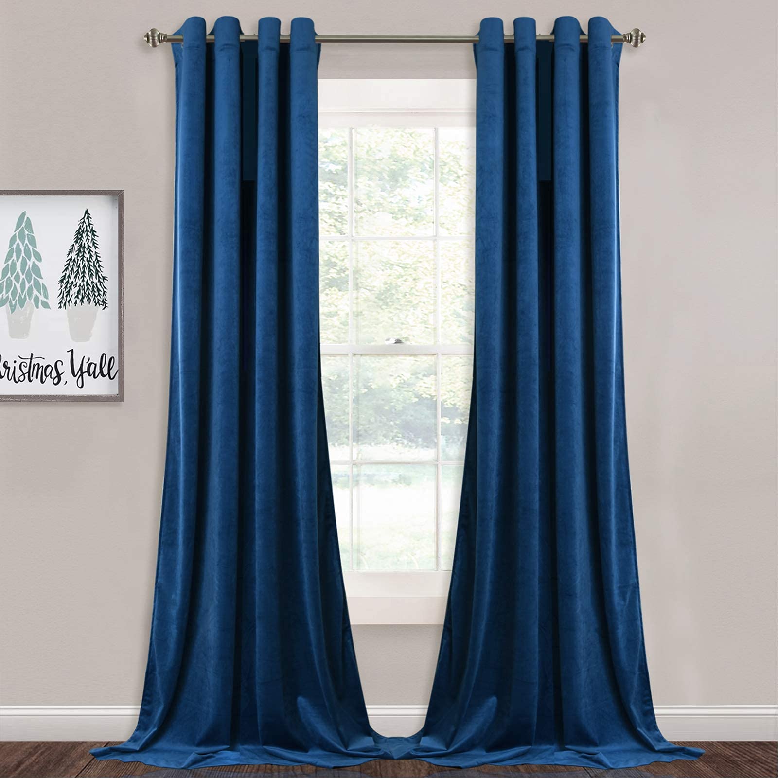 StangH Blue Velvet Curtains 84 Inches - Set of 2 Luxury Velvet Blackout Grommet Window Drapes Heat Block Out Noise Absorb Draperies for Bedroom/Guest Room, Royal, Blue, W52 x L84 inches
