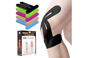 PreCut Kinesiology Tape for Knees, 12 PCS Waterproof KTQUICK Knee Tape for Knee Pain Relief Pre Cut, Original Cotton Athletic Knee Tape, Waterproof & Hypoallergenic Latex-Free for Sports (Black)