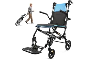 PROTRAVERSE Wheelchairs for Adults,Utral-Lightweight(only 19.4lbs) Transport Chair, Foldable and PortableTravel Wheelchair with Telescopic Handle,Portable Folding Transfer Wheelchairs for Seniors(Blue)