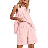 Nirovien Womens Short Sets 2 Piece Vacation Outfits Sleeveless Tank Top and Shorts Matching Set with Pockets