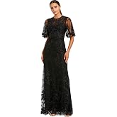 Flutter Sleeve Floral Emboridered Net Gown