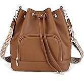 AFKOMST Drawstring Bucket Bag for Women Medium Spring and Summer Purse Hobo Handbag with Crossbody Guitar Strap | Fit 11" Pad, A5 Notebook, Long Wallet, Soft Vegan Leather