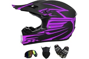 TIANDU Youth ATV Helmet , Kids Street Dirt Bike Motocross Helmet, Dot Unisex Offroad Helmets with Gloves Goggles Face Shield 4-Piece Set,Good Gift for Family Members Friends