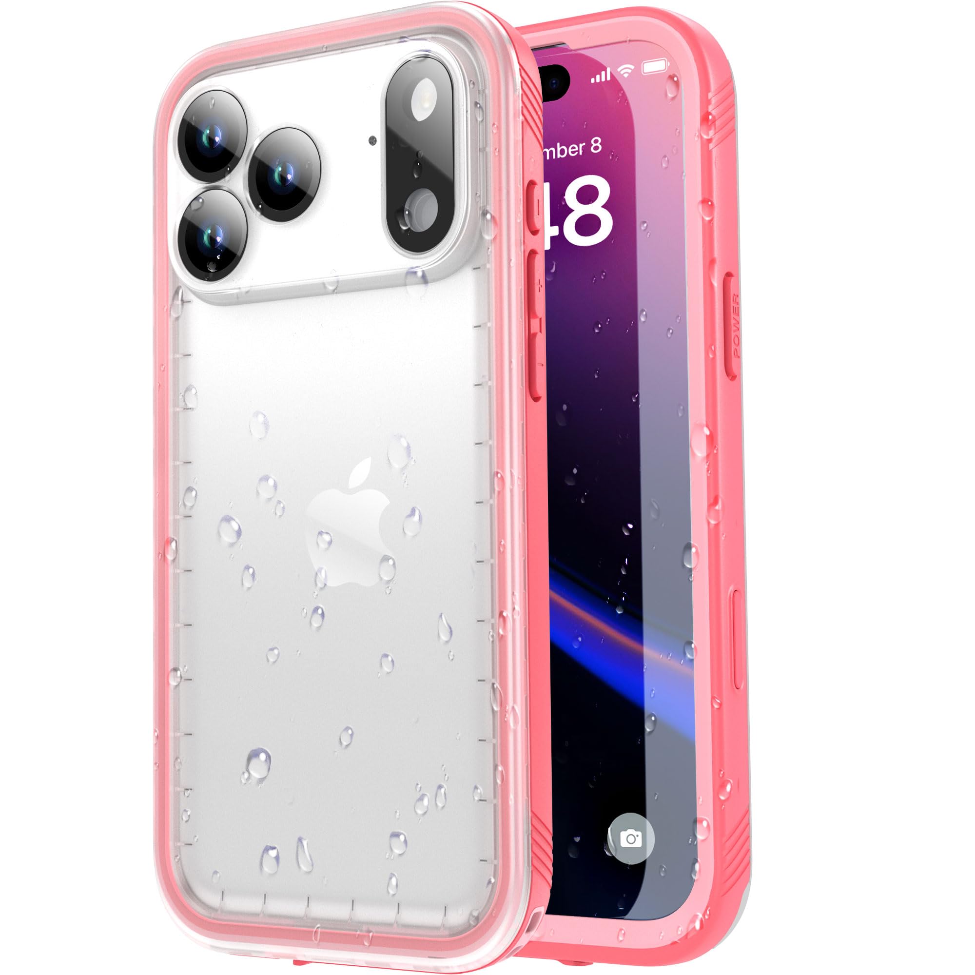 Photo 1 of SPORTLINK for iPhone 17 Pro Waterproof Case - Shockproof Dustproof Case with Built-in Screen Protector, Full Body Heavy Duty Sealed Protective Cover for iPhone 17 Pro 6.3" Pink/Frosted Clear