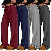 Sweetyweee 4 Pack Women's Lounge Pants Wide Leg Yoga Pants with Pockets Drawstring Workout Sweatpants Casual Jogger Multipack