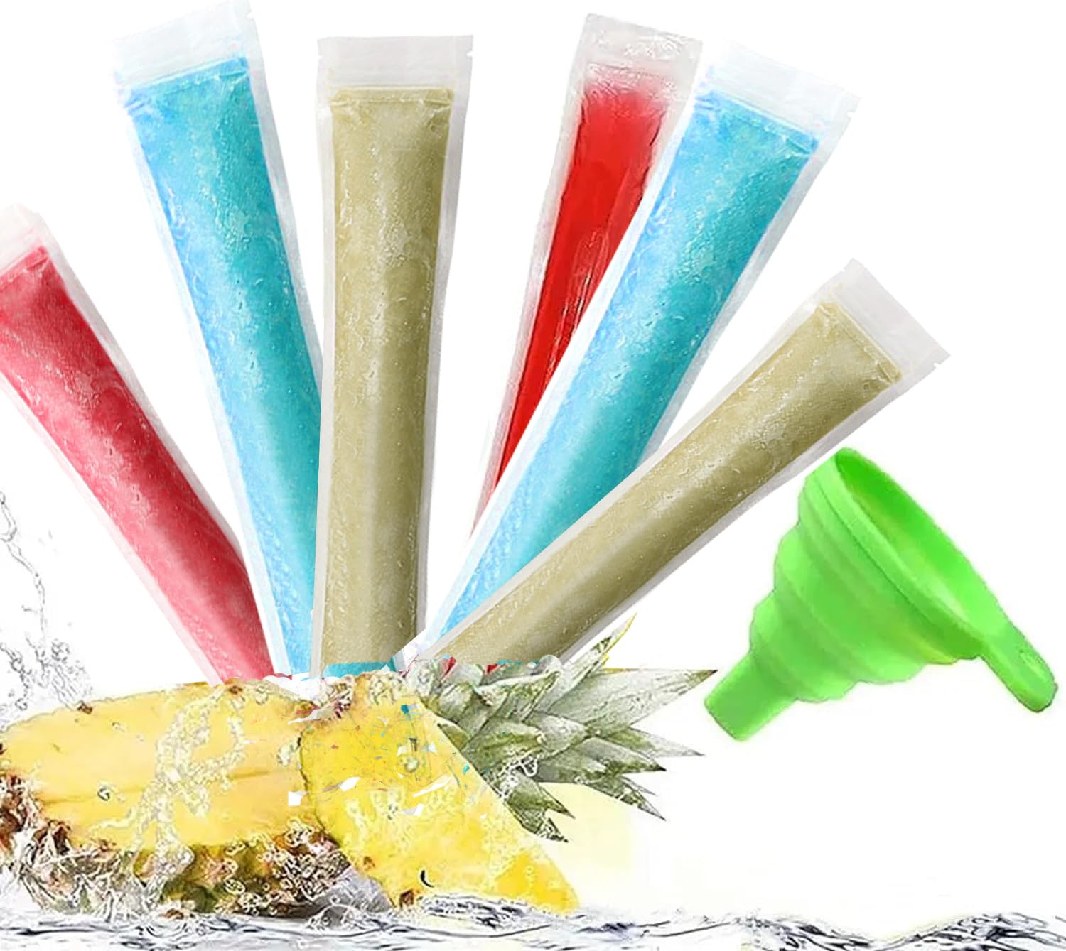 100pcs/Pack Ice Bag Disposable Ice Popsicle Mold Bags Plastic Sicles Freezer Bags Ice Cream Making Mould Frozen Ice Kit with Funnel for Juice and Fruit