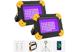 AUMIO Rechargeable Black Light 2-Pack, 5000mAh Portable Battery Powered Magnetic LED Blacklights, Waterproof Cordless 405nm Ultraviolet Flood Light for Glow Party, Halloween, Catfishing, Body Painting