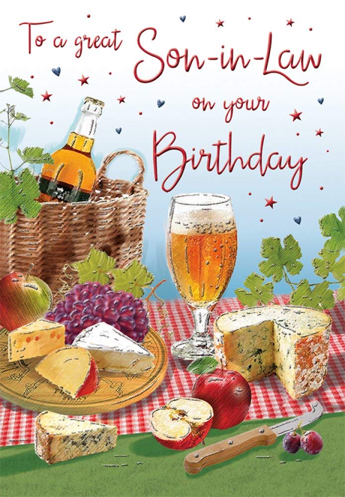 Piccadilly Greetings Birthday Card Son in Law - 9 x 6 inches - Regal Publishing, silver|oak|peach|brown