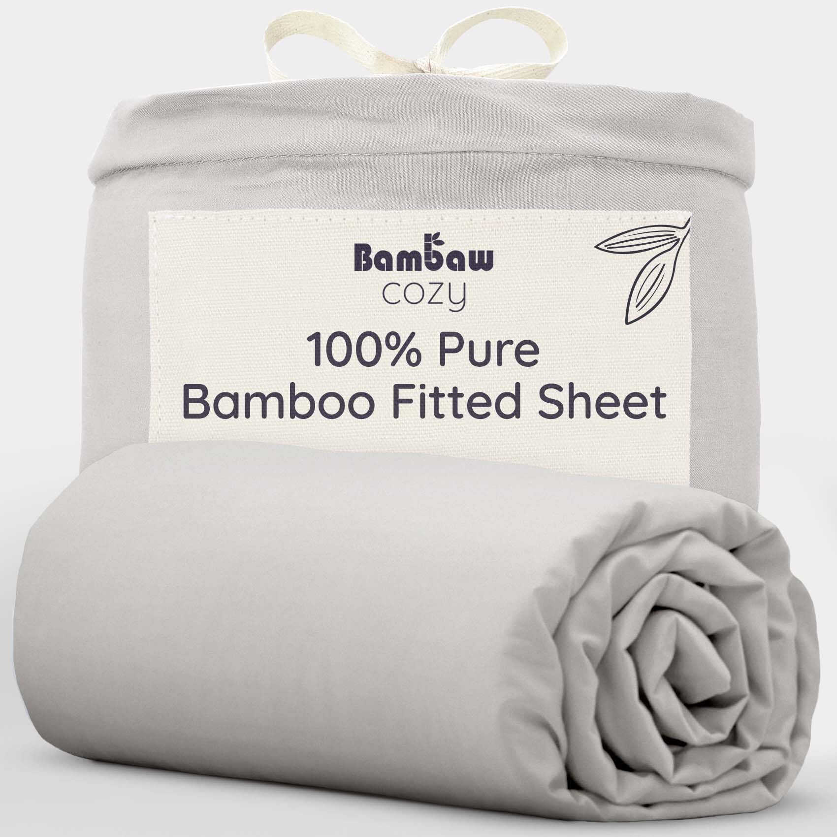 Bambaw Bamboo Double Fitted Sheet 140x200 cm, Deep Pocket 35 cm, Anti Allergy Bedding, 100% Bamboo Sheets, Cool Summer Bedding for Night Sweats, Cooling Fitted Sheet Double 140x200 cm (Grey)