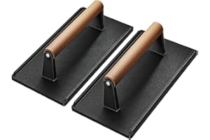 Yoehka Cast Iron Grill Press-2PCS, Heavy Duty Bacon/Burger/Griddle/Chef Press with Wood Handle, Perfectly Grilled Steak,Meat,Sandwich,Panini, 2.25lbs Cooking Weight,Rectangle(8.27"×4.25"×3.35”in)