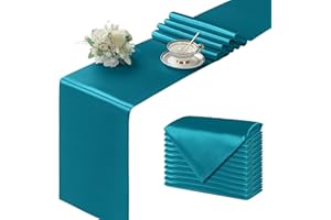 Manyshofu 12Pcs Satin Teal Blue Table Runner - 12 x 72 Inch Long Size, Party Table Runner Decor Bright & Smooth Wedding Decorations Table Runner for Banquet Chef Birthday Buffet Dinner Graduations