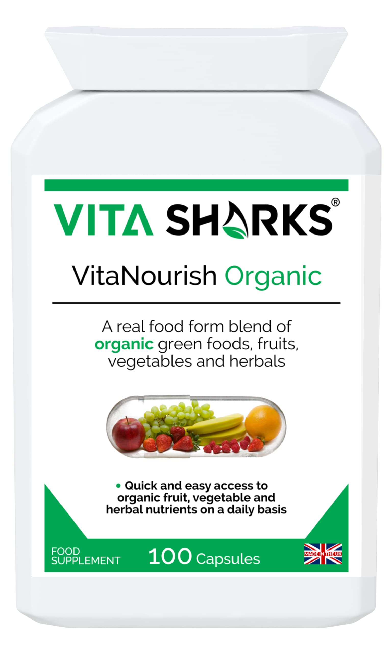VitaNourish Organic. Nutrient-Dense Potent Vegan Whole Food Supplement for Total Immunity. Essential Vitamins & Minerals from 100% Organic Kosher Fruit, Vegetable & Herbal Blend