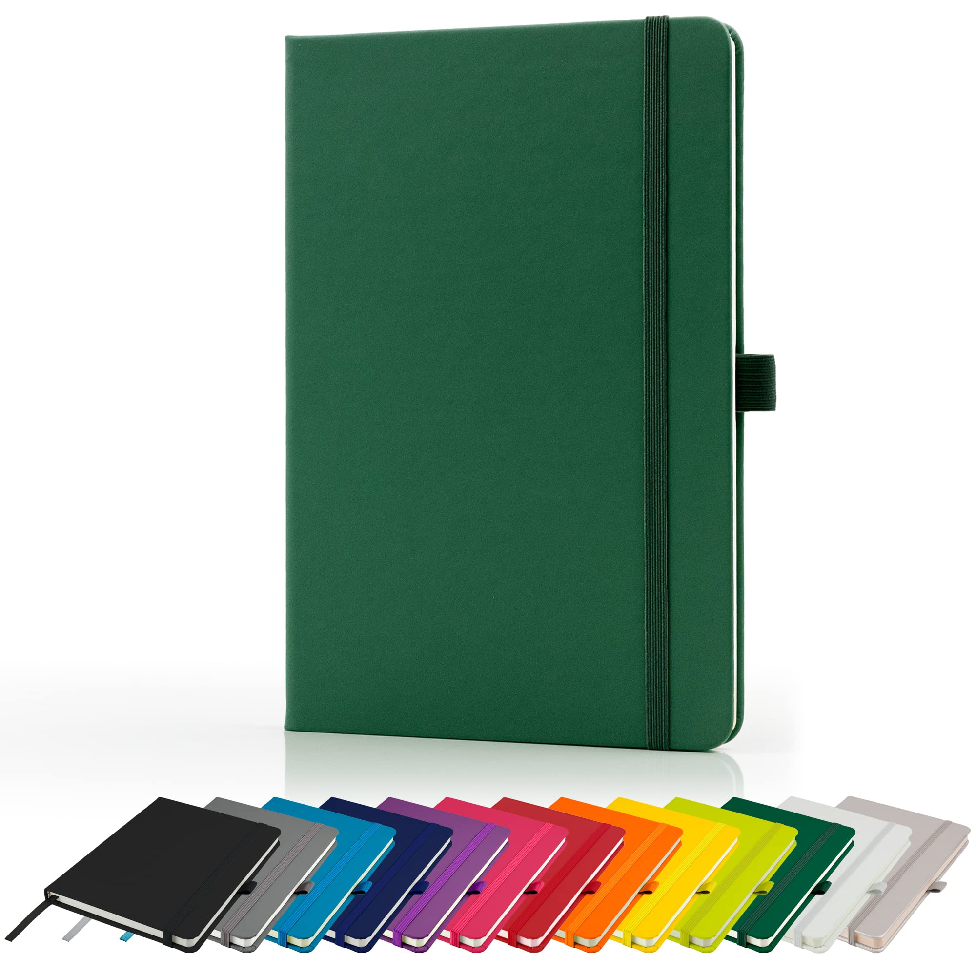 Savvy Bee Premium A5 Notebook New Lined Hardback Journal with Pen Loop,196 Page, Elastic Closure and Ribbon Marker Notepad Note Book Notes Pad (Green)