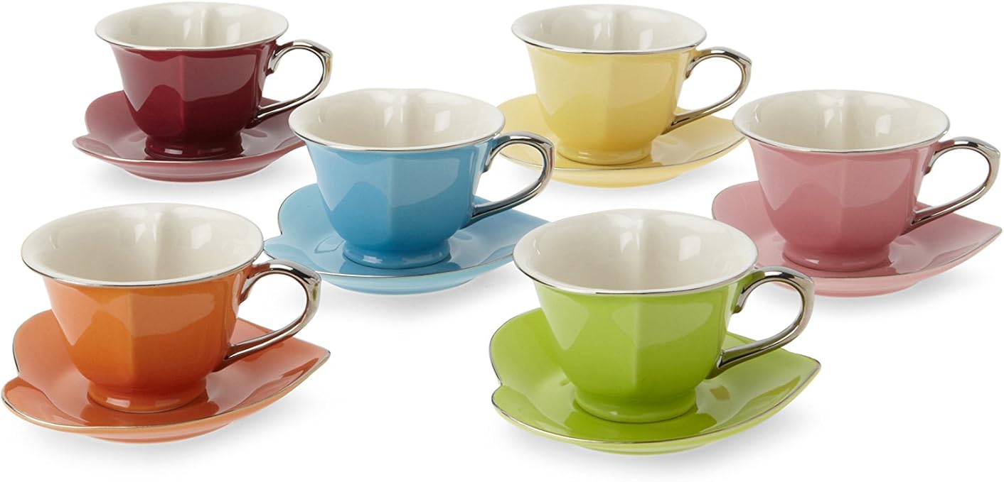 Classic Coffee & Tea Inside Out Heart Cups & Saucers, Set of 6