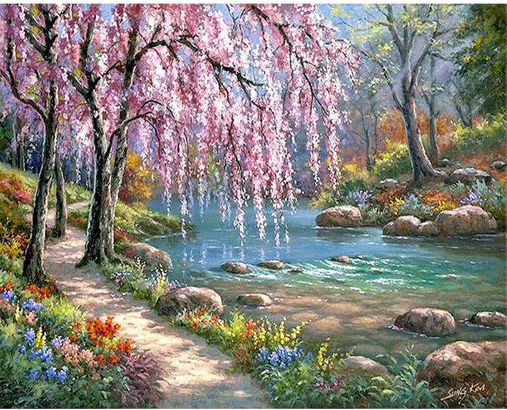 Paint by Numbers for Adults Kids DIY Oil Paint by Number Kits Canvas Painting Numbers with Brushes and Acrylic Pigment Arts Craft for Home Wall Decor (Romantic Creek, 40×50cm)