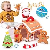 hahaland Baby Toy for 6 + 12 18 Months – Musical & Sensory Plush Christmas Toys Set with Gingerbread House, Santa, Reindeer, Gingerbread, Rattles & More Xmas Baby Stocking Stuffers