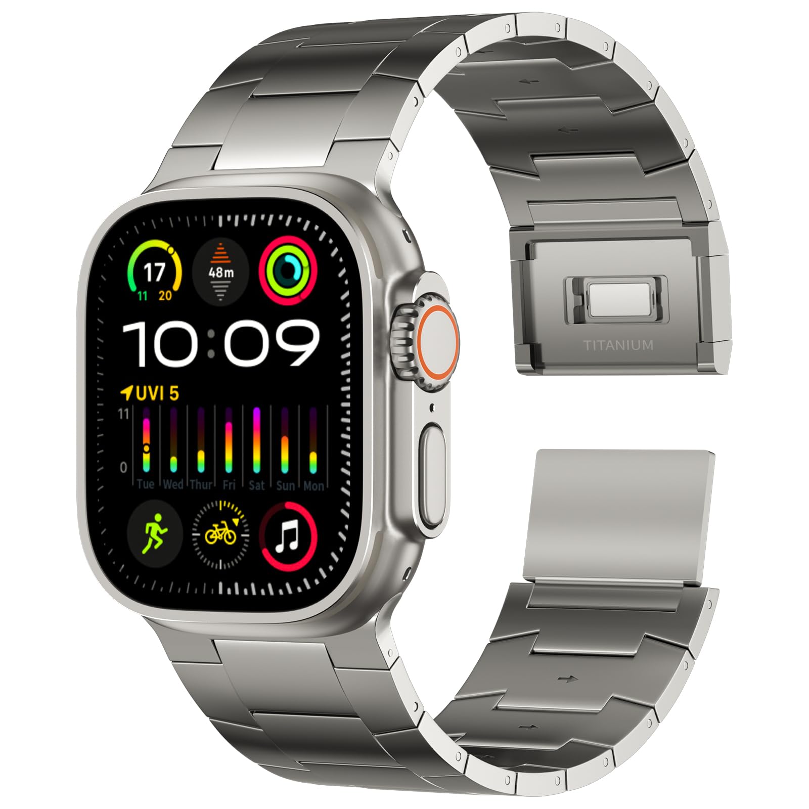 Photo 1 of ACESTAR Full Titanium Band Compatible with Apple Watch Ultra 3/2/1 49mm/ Series 10 46mm, 26mm Wide Adjustable Links with Titanium Magnetic Clasp Connectors and DLC Coating