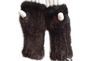 Valpeak Womens Winter Mittens Knitted Mink Fur Gloves Fingerless Arm Warmers Cold Weather Elasticity