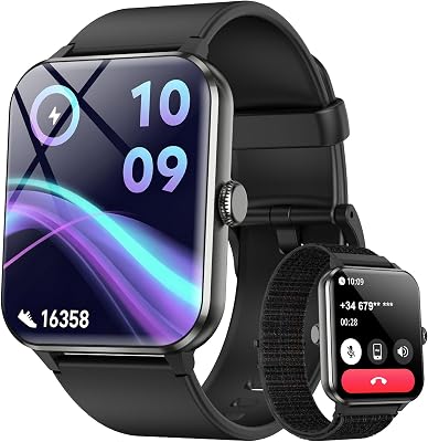 Montre Connectée Homme Femme, Appel Bluetooth, 1,85" HD, Noir