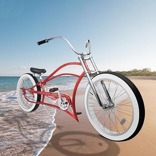 Tracer Siena Stretch Beach Cruiser Bike for Adults,Chopper Style with 1/3/7 Speed, Alloy Fat Rims and Fat Tire