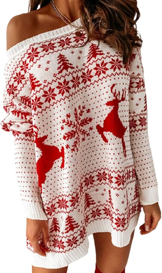 women's off the shoulder christmas sweaters