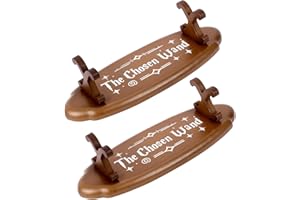EnchantZone Wood Wand Stand Display - Magic Wand Holders with Foil Stamped Quotes - for Wizard Collection & Decoration, 5.4" L × 1.9" W × 1.4" H, 2-Pack, Brown