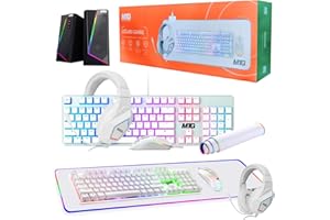 Gaming Kit for PC, RGB Keyboard and Mouse, Gaming Headphone, Large LED Desk Mat with Smooth Surface, RGB Speaker for Desktop 