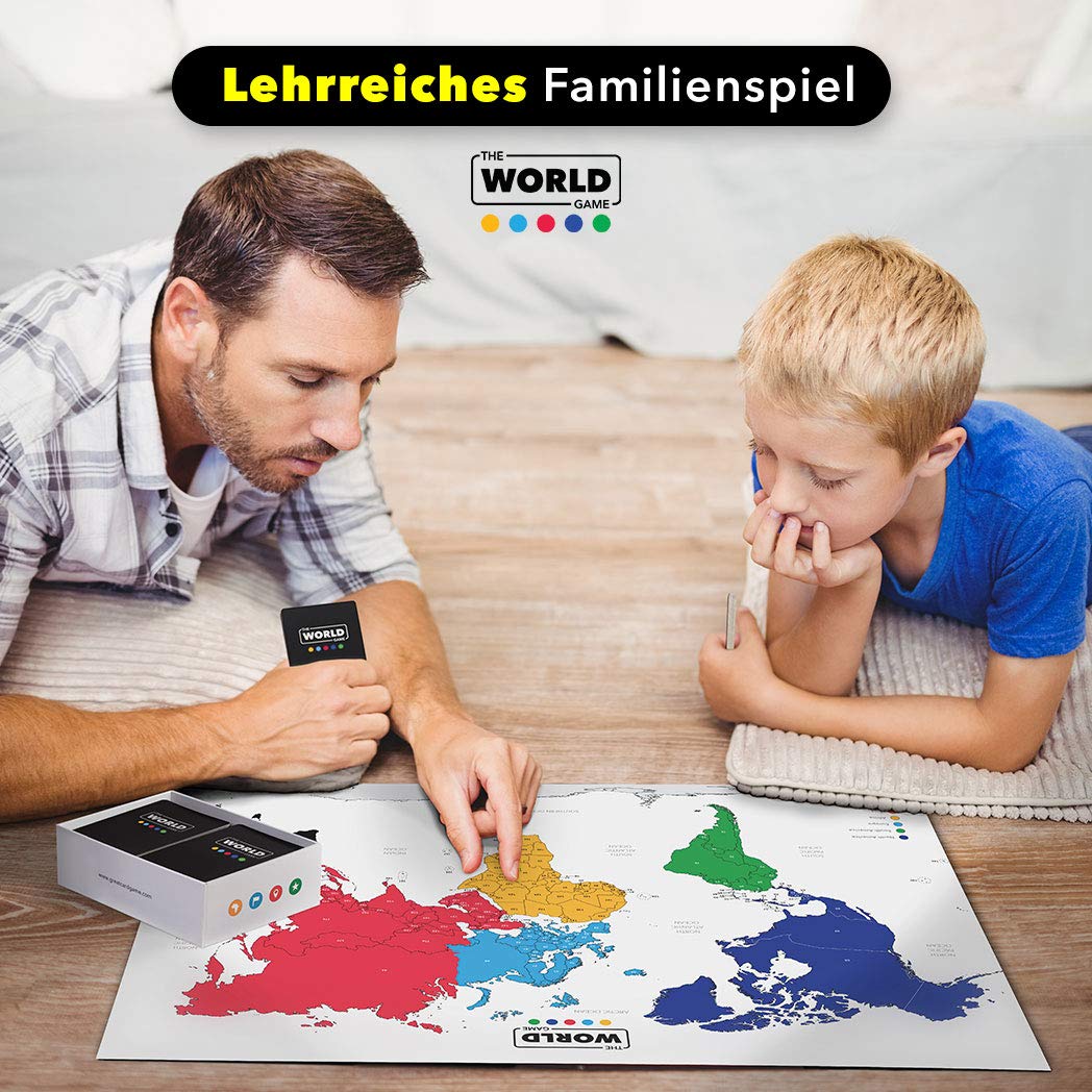 The World Game - Geographie Kartenspiel - Lernspiel für Kinder, Familie und Erwachsene - Welt Brettspiele für 2-6 Personen - Deutsche 6