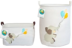 KAZULO Elephant Baskets 2 Pack Set, Kids Laundry Baskets, Baby Hamper for Nursery, Laundry Hamper (Elephant and Balloons Bundle)