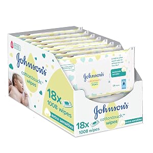 Johnson's Baby CottonTouch Toallitas con Algodón Auténtico - 18 packs de 56 Toallitas - Total: 1008 Toallitas