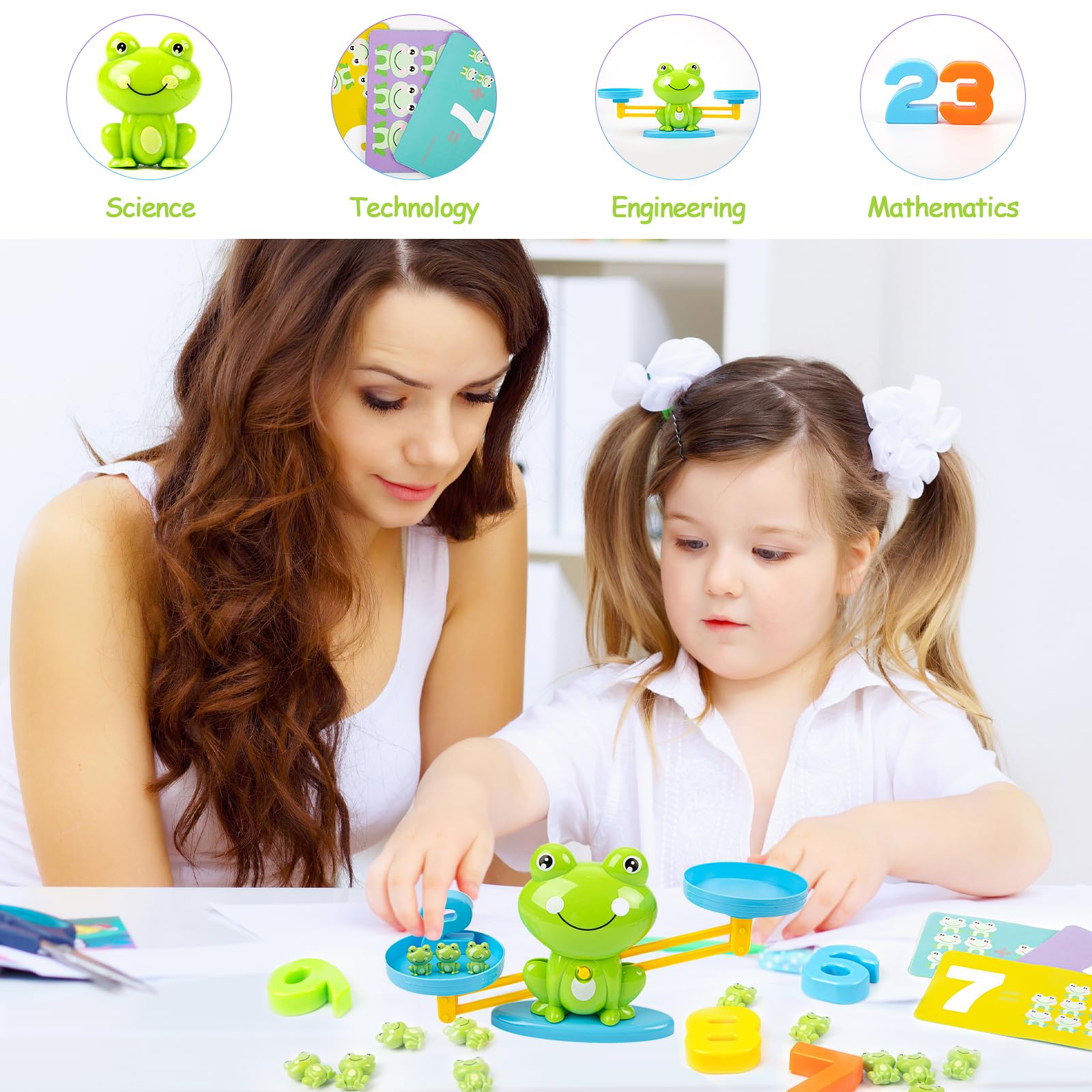 Frog Balance Counting Toys, Cool Math Learning Games for Boys and Girls, Educational Number Preschool Toy, Fun Children's Gift STEM Math Games for Kids Age 3+ (63 PCS)