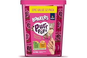Bonkers Purrpops Freeze Dried Chicken & Catnip Flavor Lollipop Cat Treats, Healthy Single Ingredient Treats, Training Treats or Food Topper, for All Breeds and Ages, Value Pack (32 Pieces)
