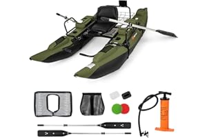 Goplus Inflatable Fishing Float Tube, Pontoon Boat w/Foldable Padded Seat, Adjustable Footrest, Pump, Paddles, Fish Ruler, St