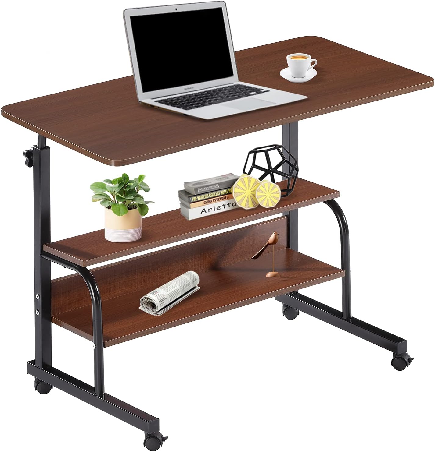 Computer Desk Home Office Student Writing Standing Desk with Storage, Study Desk Laptop Table for Small Space, Small Portable Stand Up Desk for Home Bedroom, Adjustable Rolling Desk 32x16 inch