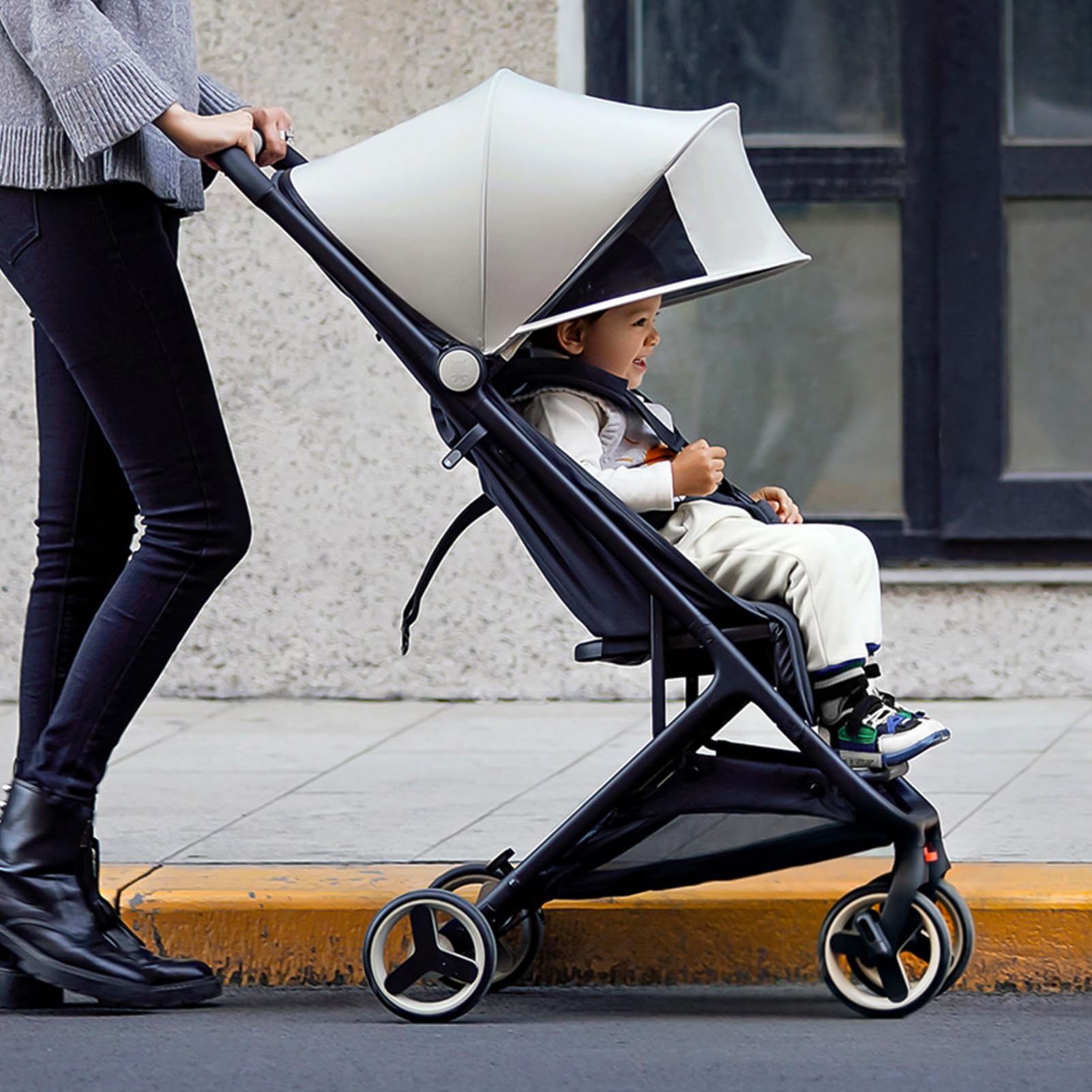 Lightweight Baby Stroller, Compact Umbrella Stroller with Adjustable Canopy/Footrest/Backrest, One-Hand Folding Newborn Infant Stroller for Airplane Friendly(Grey)