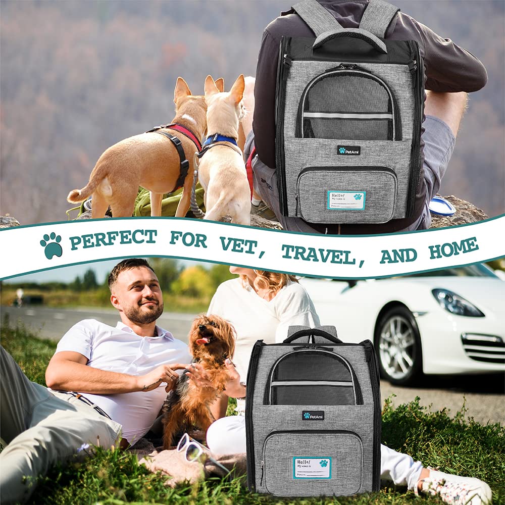 PetAmi Dog Backpack Carrier for Small Large Cat, Pet, Puppy, Ventilated Pet Hiking Backpack Travel Bag, Airline Approved Cat Backpack Carrier, Camping Biking Dog Bag Up to 18lbs Pet, Grey