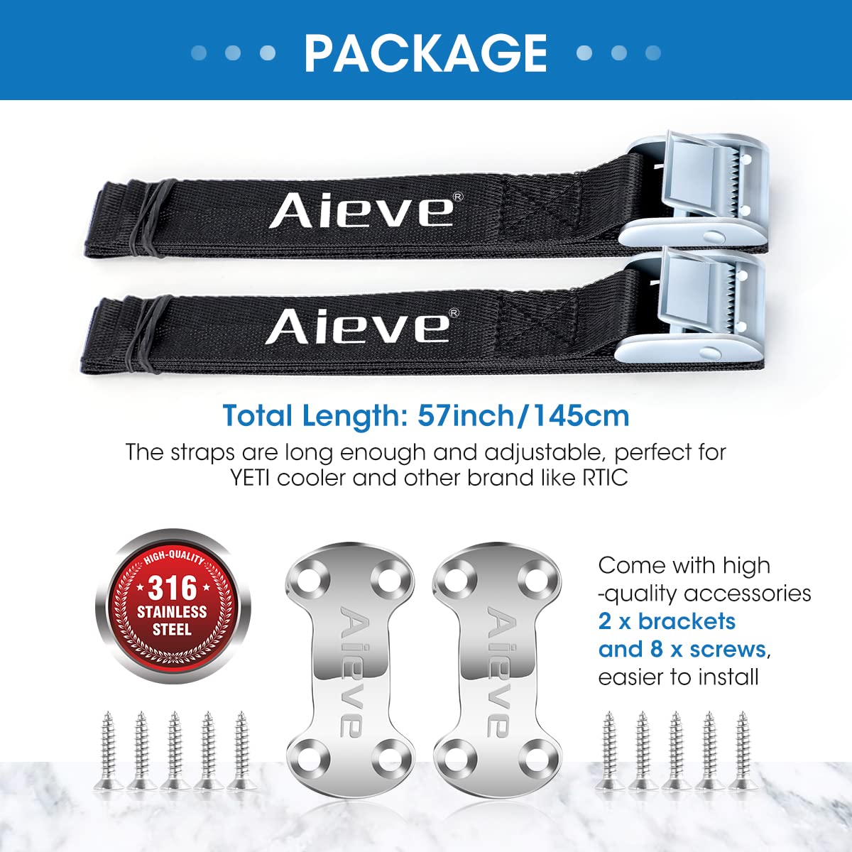 Aieve Cooler Tie Down Straps Kit Ice Chest Lock Bracket Cooler