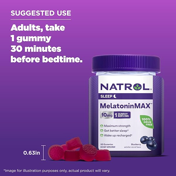 NATROL MELATONINMAX, SLEEP GUMMIES FOR ADULTS, BLUEBERRY FLAVOR, 10 MG, 80 COUNT, UP TO AN 80 DAY SUPPLY (PACK OF 12)