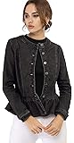 Allegra K Women's Peplum Denim Jackets Collarless Round Neck Button Down Cropped Ruffle Hem Coat