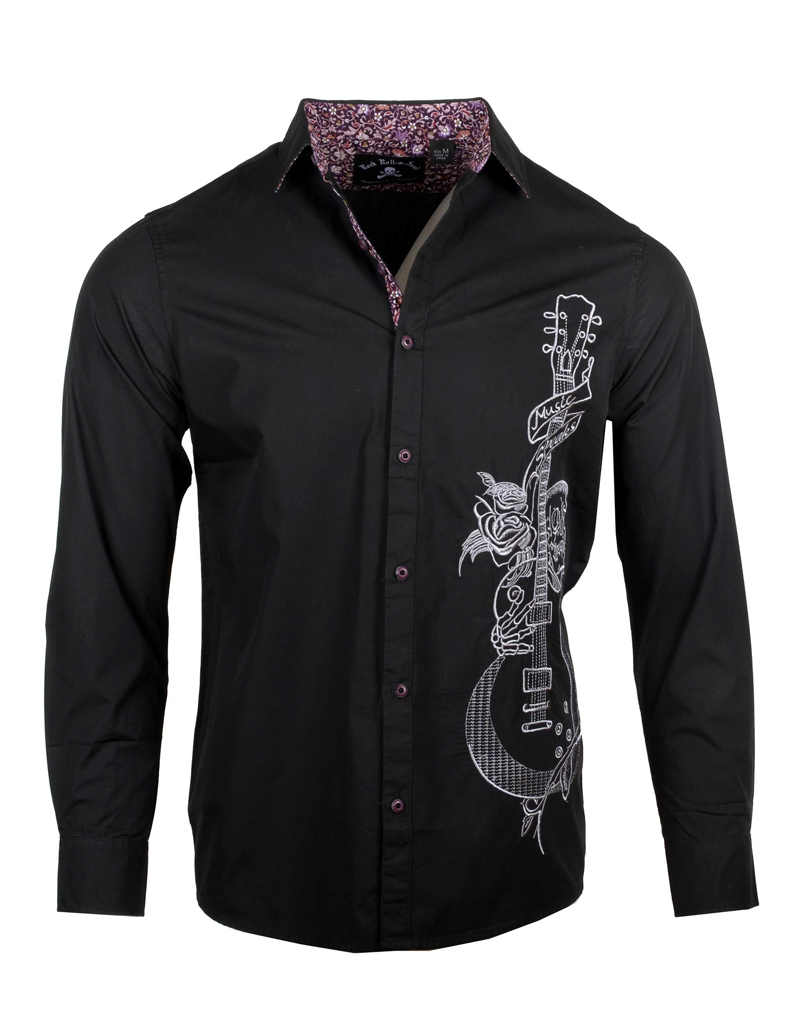 Rock Roll n Soul Men's Rock Shop 'Crazy Bich' Embroidered Long Sleeve Button-Up Shirt 795