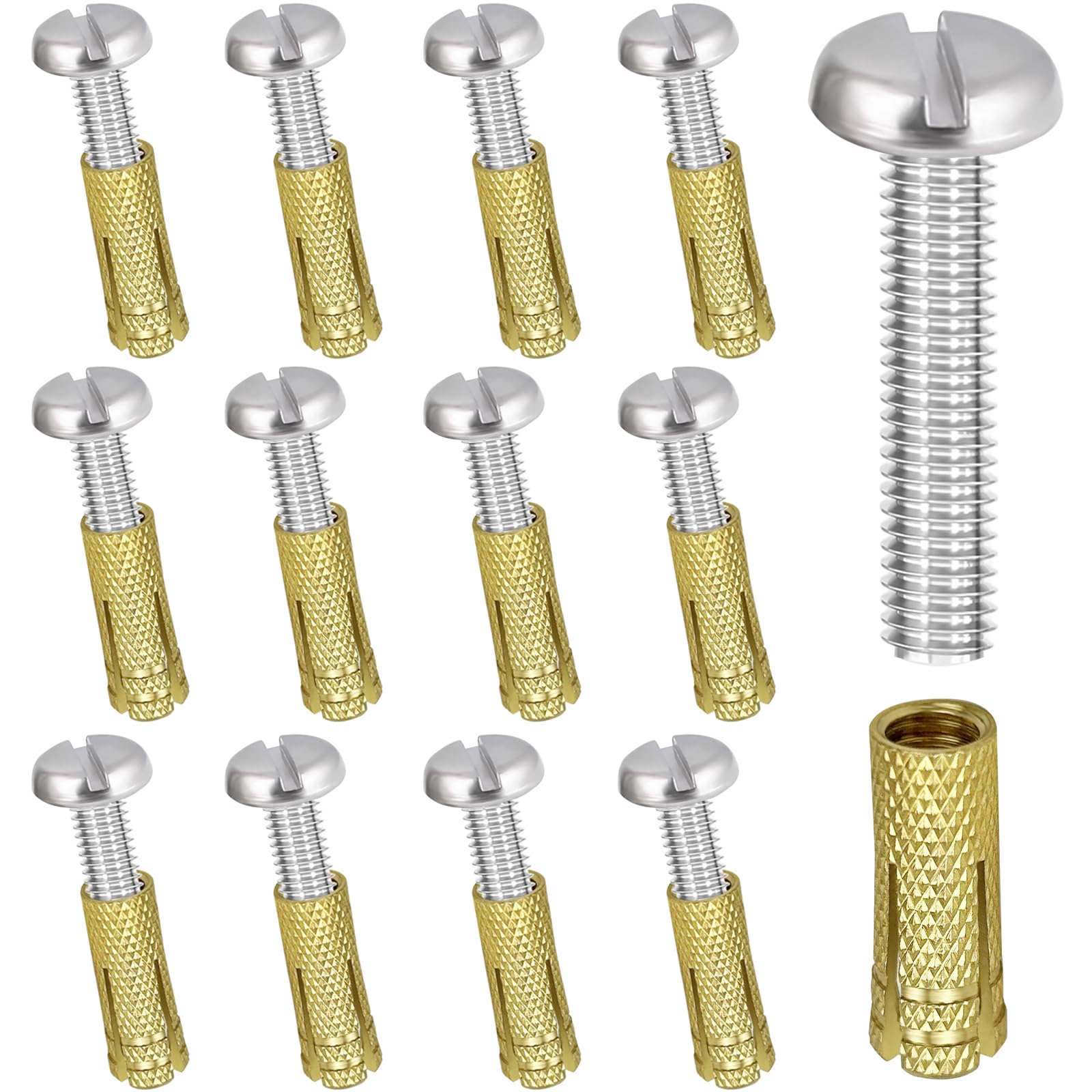 12 pcs Anchoring Screws for Pool Cover, M8*40 304 Brass Cavity Anchor Bolts for Pools, Stainless Bolt and Stud Plug for Pool Cover, Retractable Ground Anchor Ground Sleeve for Pool Cover