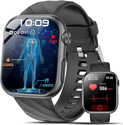 2026 Neu Smartwatch EKG+HRV/BMI/Harnsäure/ΒΙυtｚυcker Herren Damen, 1.97'' AMOLED Gesundheitsuhr mit Bluetooth Anrufe, 24H Herzfrequenz/Blutdruck/Schlafmonitor, SOS-Notruf Fitnessuhr für Android/iOS