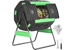 Outsunny Compost Bin Outdoor, 53 Gal Dual Chamber Tumbling Composter with Adjustable Vents, BPA Free Rotating Tumbling Compos