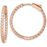Sterling Silver Rose Gold Hoop Earrings for Women with Double Row Round Cut Cubic Zirconia, Elegant Everyday Hoops Featuring Sparkling Stones and Hinged Design, Fine Jewelry for Formal Wear