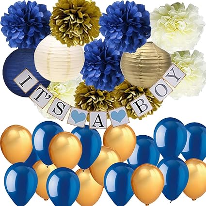 Amazon Com Navy Blue Gold Baby Shower Decorations It S A Boy Banner