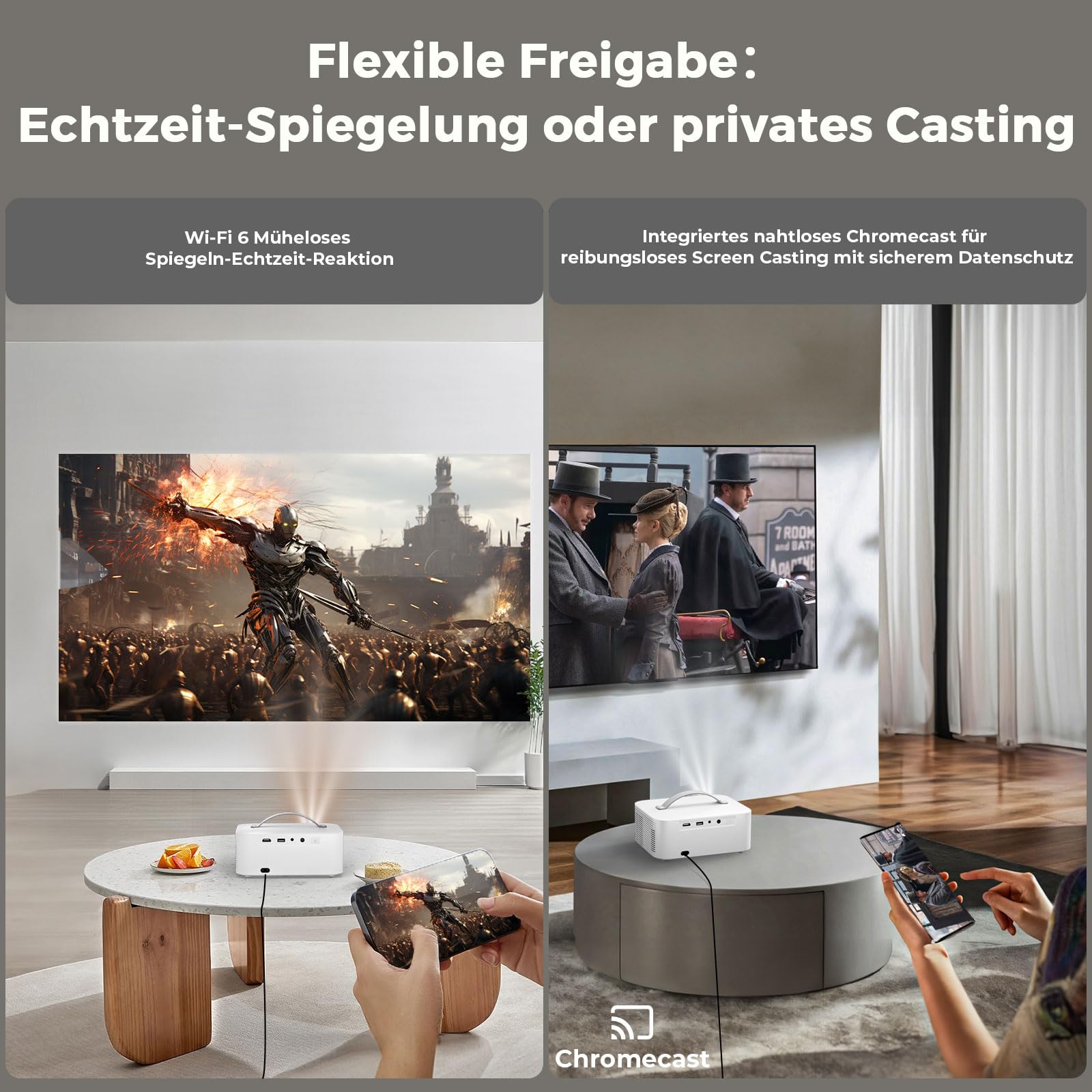 Beamer Passend für Netflix Dolby Audio|1600 Lisowod HDR10 Mini Beamer 4K Heimkino mit eARC CEC | Auto Fokus & Trapezkorrektur Smart Projektor | Bluetooth 5.4 WiFi6 | Für Familienkino und WM-Party 6