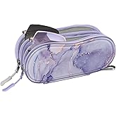 FINTIE Double Sunglasses Case, Soft Portable Eyeglasses Pouch with Carabiner Clip, Dual Zipper Compartments for Men Women, Lilac Marble