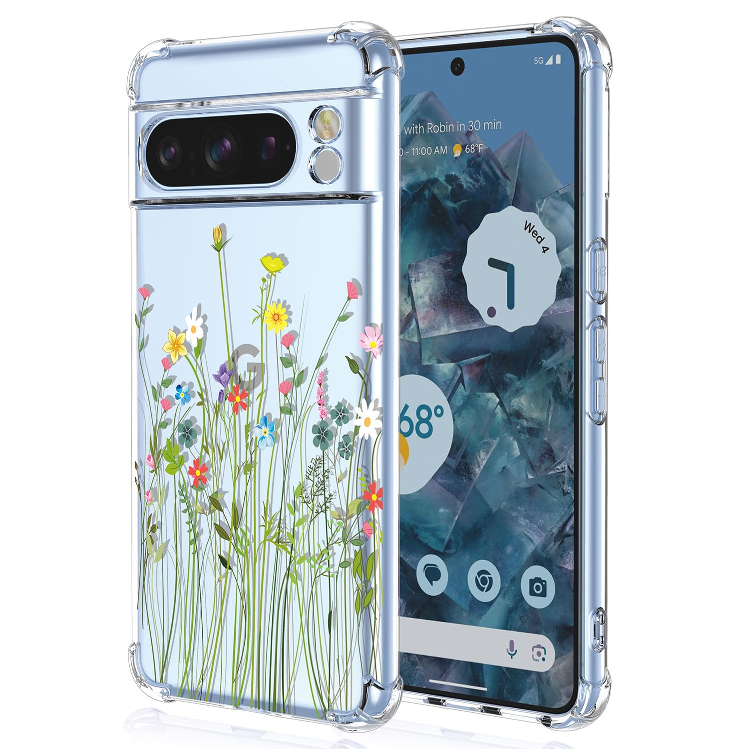 XINYEXIN Clear Case for Google Pixel 8 Pro Flowers Floral Pattern Design Slim Shockproof Transparent Soft TPU Bumper Case Protective Cover - Flower Bush — image 1