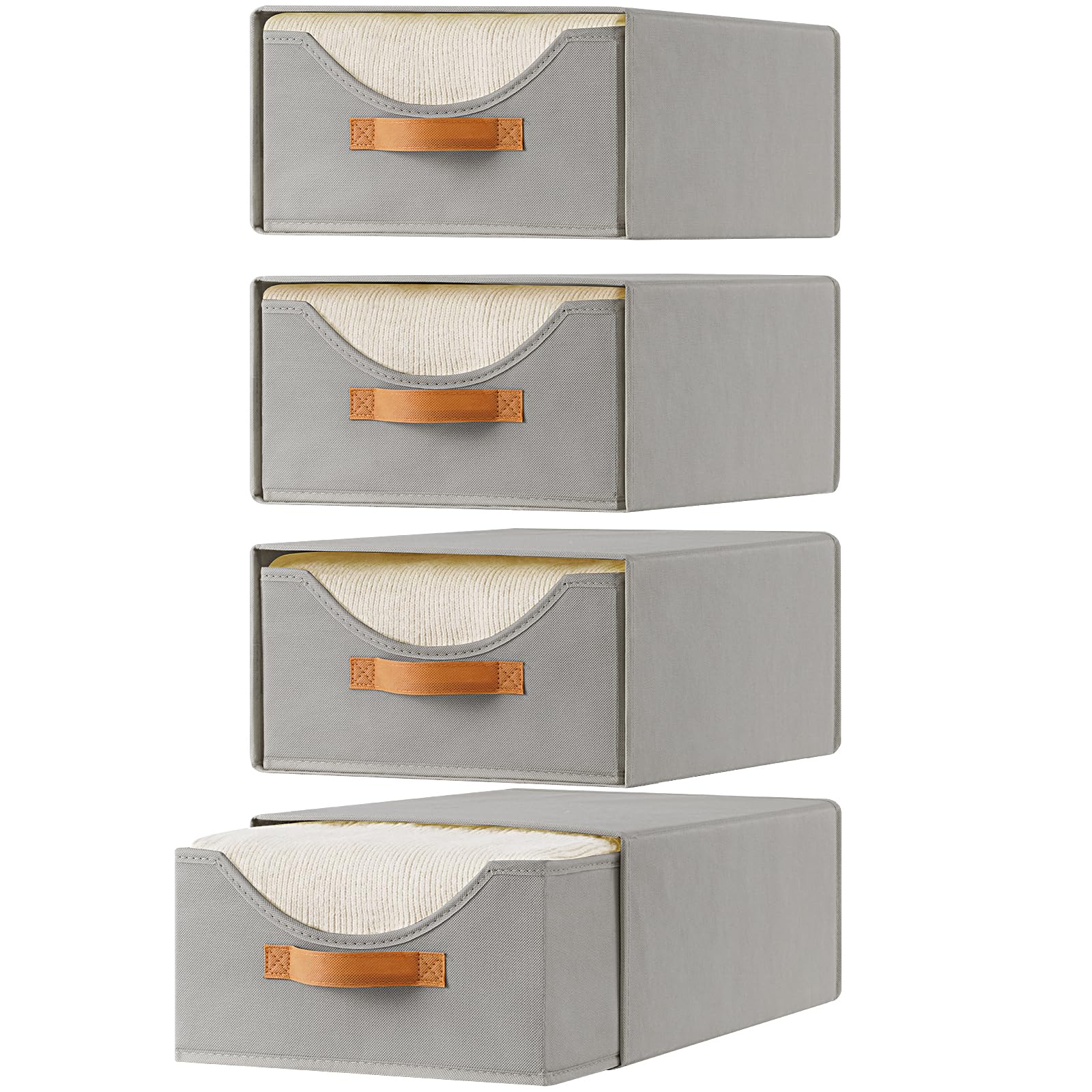 Photo 1 of Baesyhom 4 Pcs Closet Drawers and Large Size Clothes Storage Bins Push-Out Storage Stackable Shelf Drawers with See-Through Window Closet Organizers for Bedroom, Living Room, Under Bed, Grey