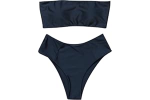 OMKAGI Women's 2 Pieces Bandeau Bikini Swimsuits Off Shoulder High Waist Bathing Suit High Cut